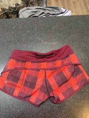 lululemon athletica Red Plaid Athletic Shorts